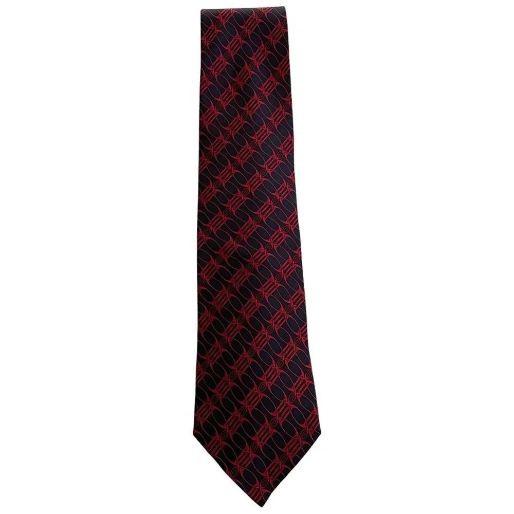 Gucci Silk Print Tie Navy Blue & Red